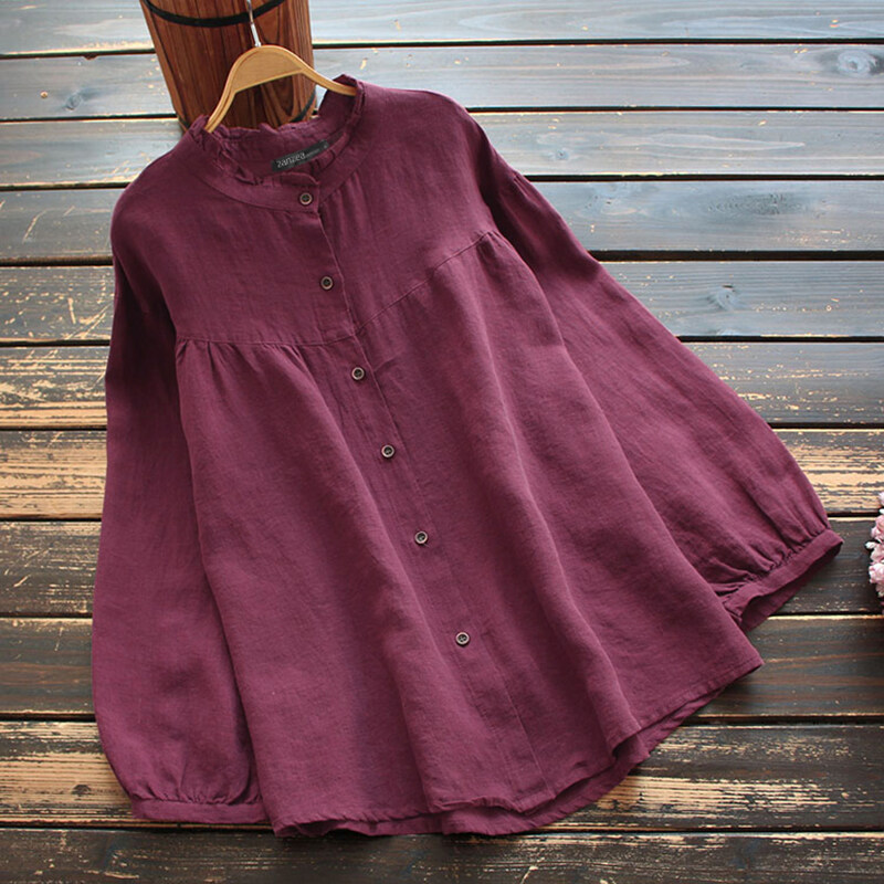 ZANZEA Women Button Down Shirt Tee Cotton Plus Size Long Sleeve Blouse NEW