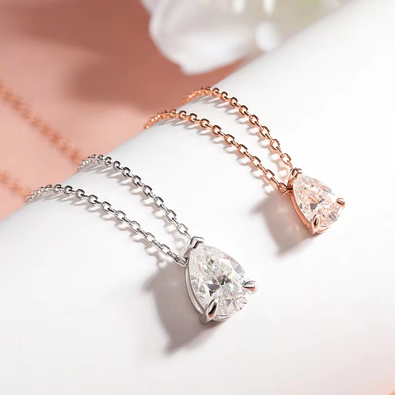 Smyoue Certified 1CT 2CT Pear Cut D VVS1 Moissanite Necklace for Women 18k Gold Plated Jewelry 100% Sterling Silver 925 Pendant