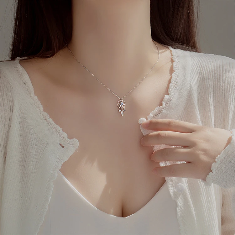 New Fashion Crystal Tassel Moonstone Charm Necklace For Women Teen Creative Pendant Elegant Party Necklaces Jewelry Gift